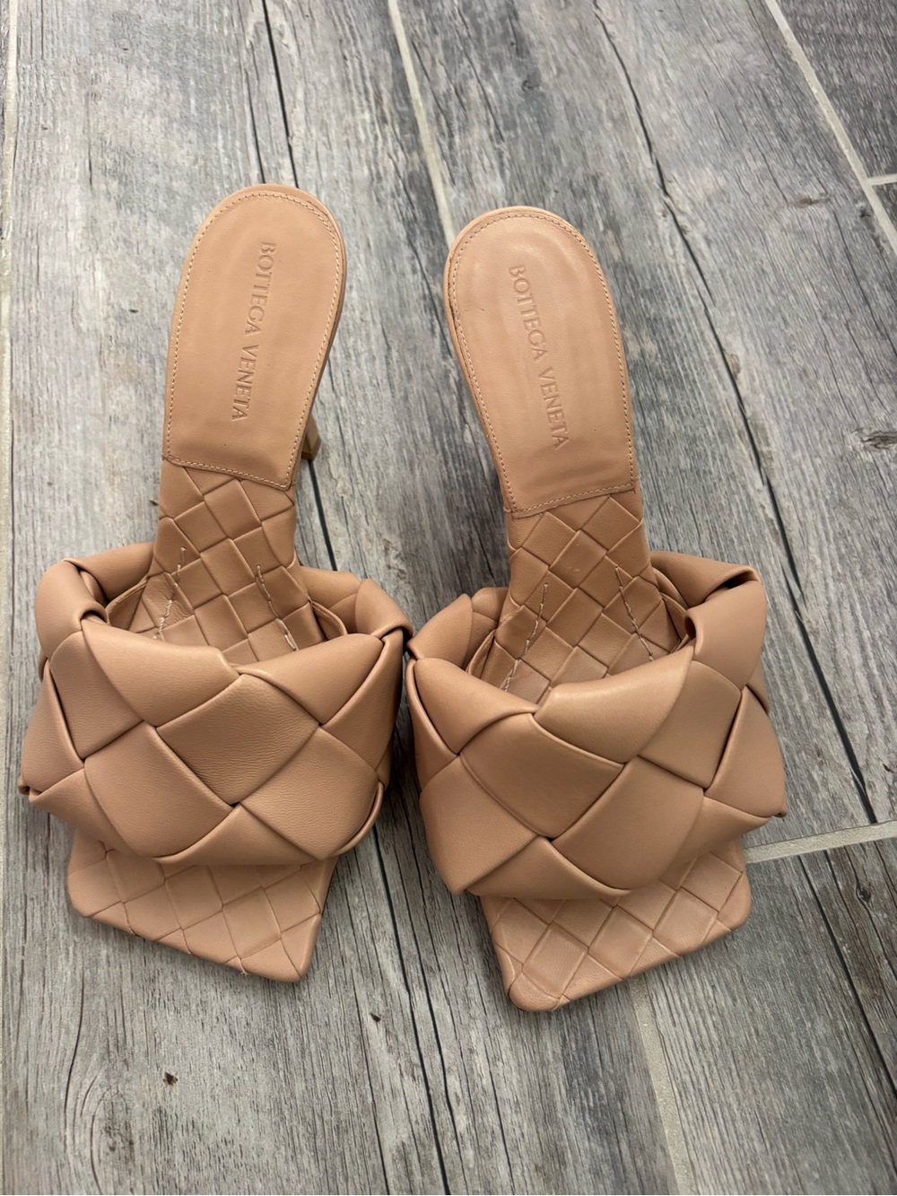 Bottega Veneta Nude Padded Intrecciato Slide Mules
